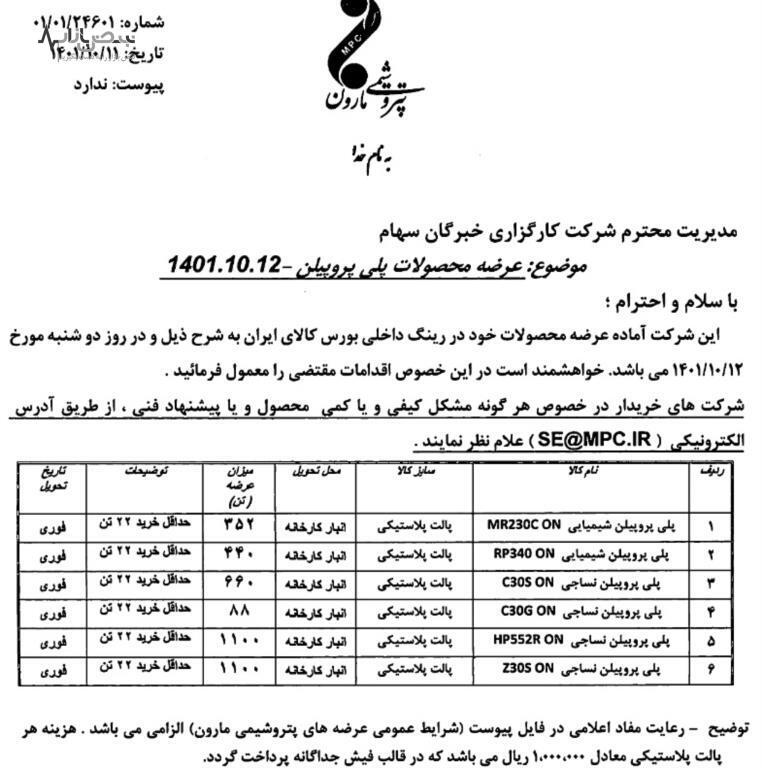 عرضه محصولات پتروشیمی مارون در بورس کالای ایران
