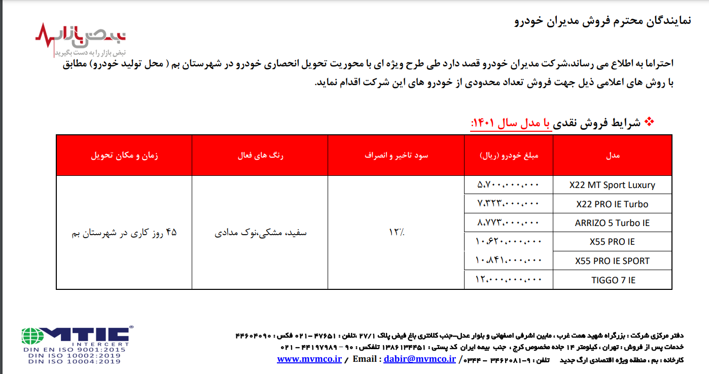 فروش نقدی و اقساطی مدیران خودرو، بهمن ۱۴۰۱/ شرایط