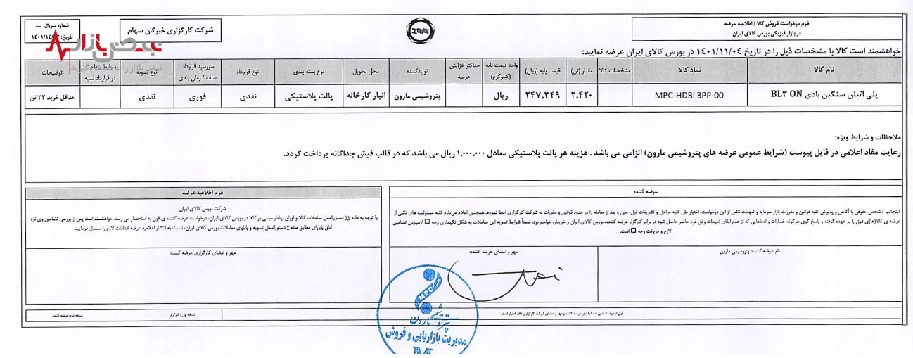 عرضه محصولات پتروشیمی مارون در بورس کالای ایران