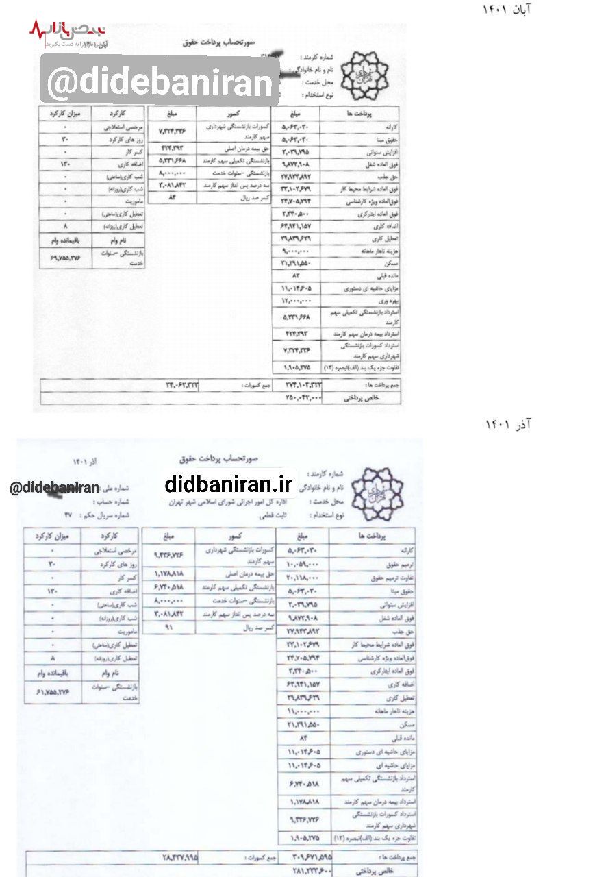 فیش حقوق ۳۰ میلیونی کارمندشورای شهر که در مرخصی زایمان بوده! +سند