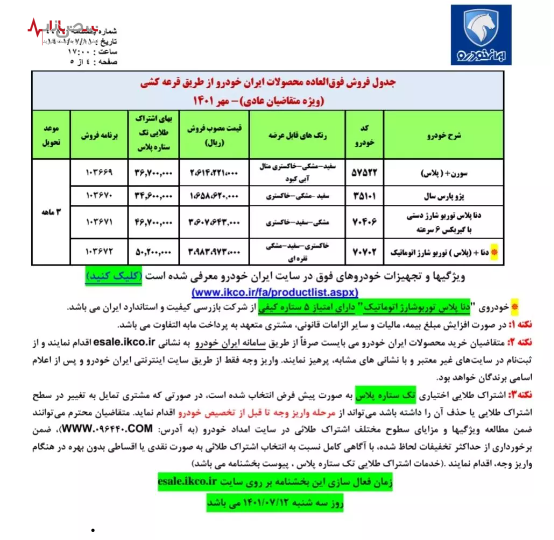 آغاز پیش فروش محصولات ایران خودرو + جدول