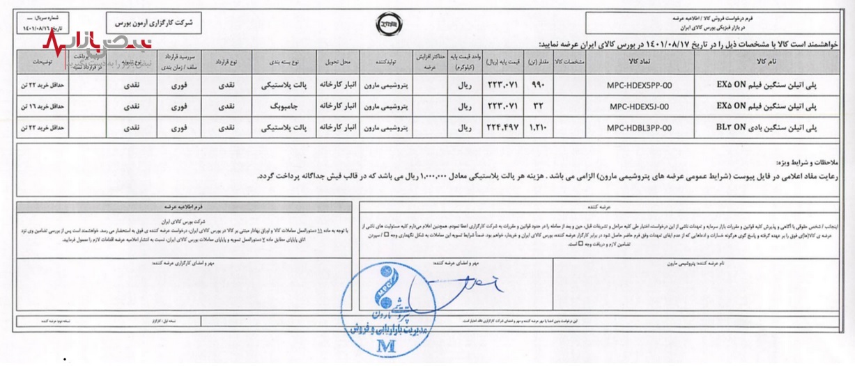 عرضه محصولات پتروشیمی مارون در بورس کالای ایران
