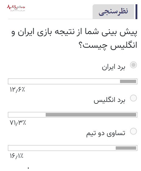 نتیجه بازی ایران و انگلیس در نظرسنجی از ایرانیان+عکس