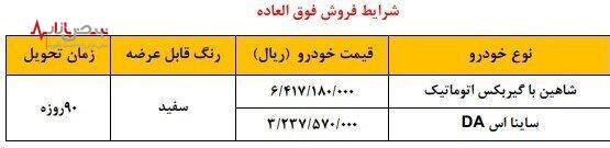 فوری / فروش فوق العاده خودرو شاهین و ساینا