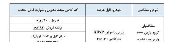 اعلام جدید فروش ویژه پارس XU ۷ P با تحویل ۳۰ روزه+جدول