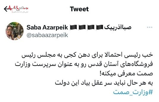 واکنش کنایه آمیز یک فعال رسانه‌ای به انتخاب سرپرست جدید وزارت صمت