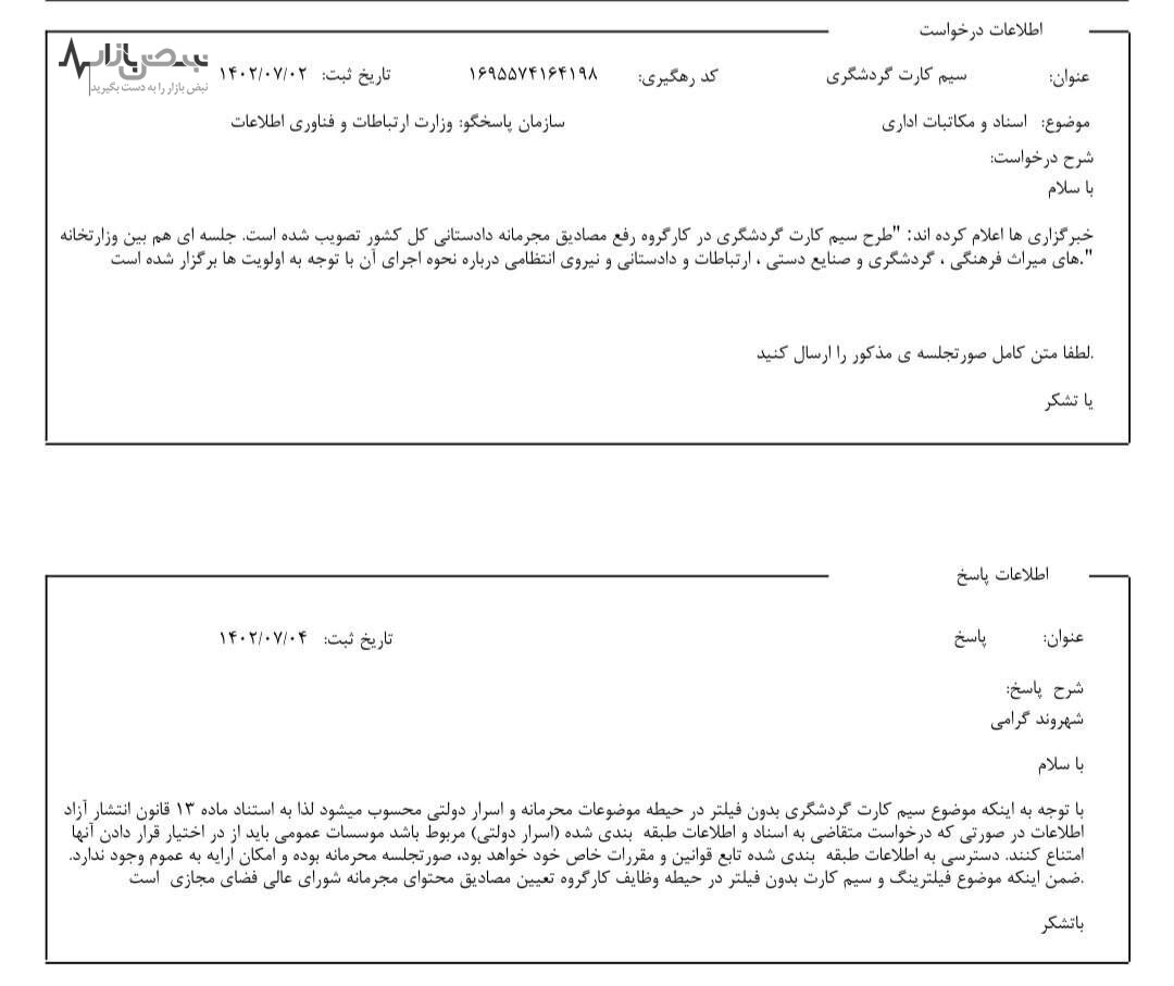 سیم کارت گردشکری محرمانه شد+عکس