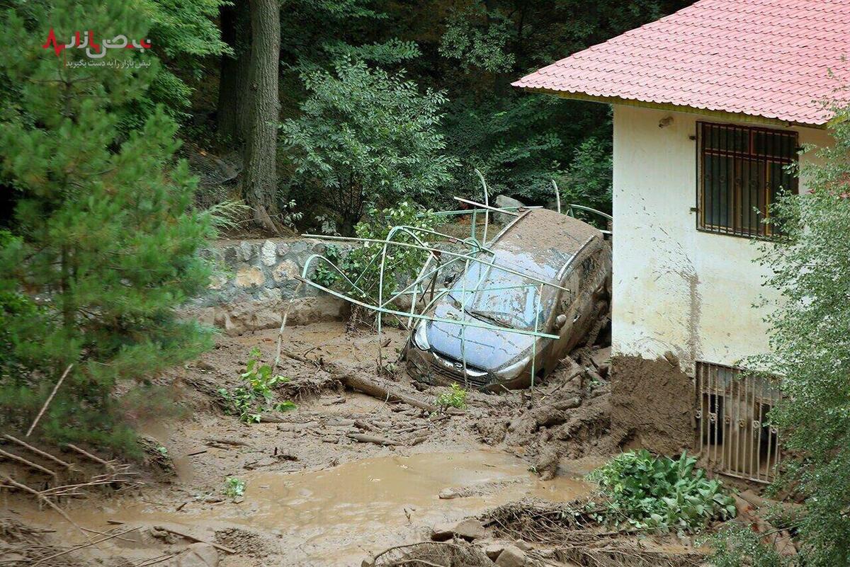 خسارت شدید وقوع سیلاب در شهر چالوس + جزئیات خسارت