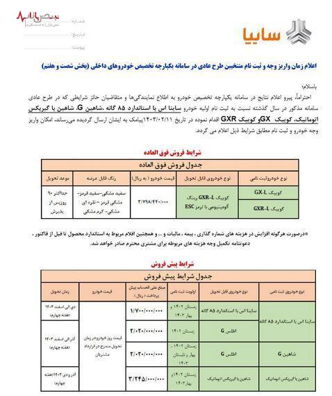 جدیدترین فروش فوق العاده و پیش فروش محصولات سایپا آغاز شد/ثبت نام نهایی طرح عادی سایپا فقط تا ۱۴۰۳/۰۲/۱۵