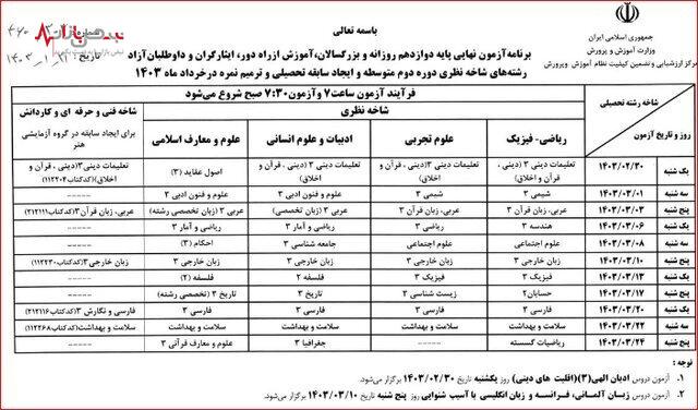 اعلام جزئیات امتحانات نهایی خرداد