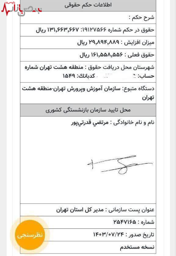 صدور احکام رتبه بندی بازنشستگان فرهنگی سال ۱۴۰۲