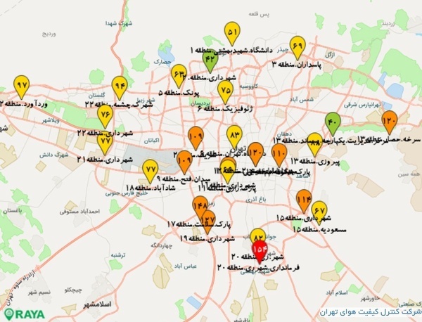 هوای ۱۰ منطقه تهران ناسالم شد + نقشه