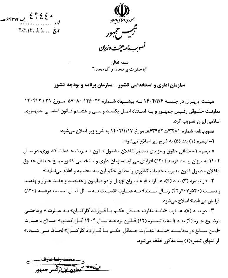 اصلاحیه افزایش حقوق