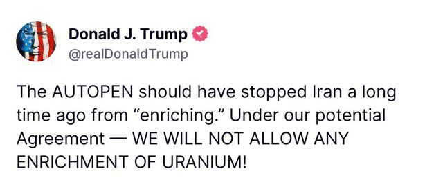 خط و نشان کشیدن ترامپ درباره غنی‌سازی اورانیوم