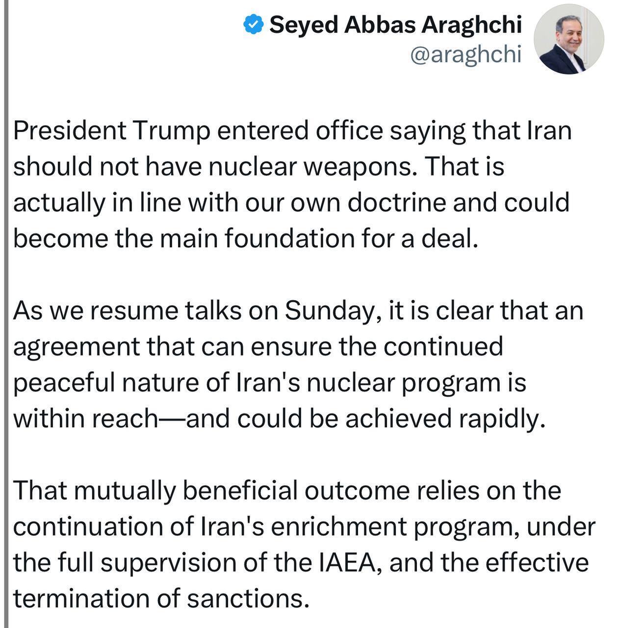 توییت تازه عراقچی خطاب به ترامپ