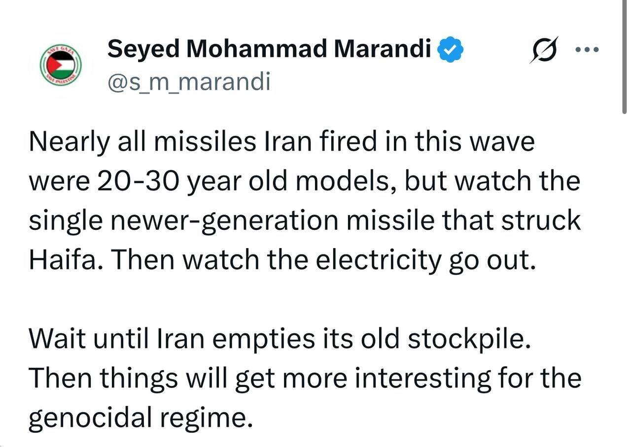 مرندی: هنوز موشک‌های جدید ایران وارد میدان نشده‌اند