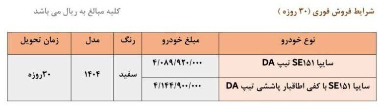 اعلام شرایط ثبت نام فروش فوری سایپا در تیر ماه ۱۴۰۴