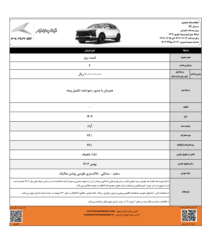 پیش فروش ۴ محصول کرمان موتور از دوشنبه