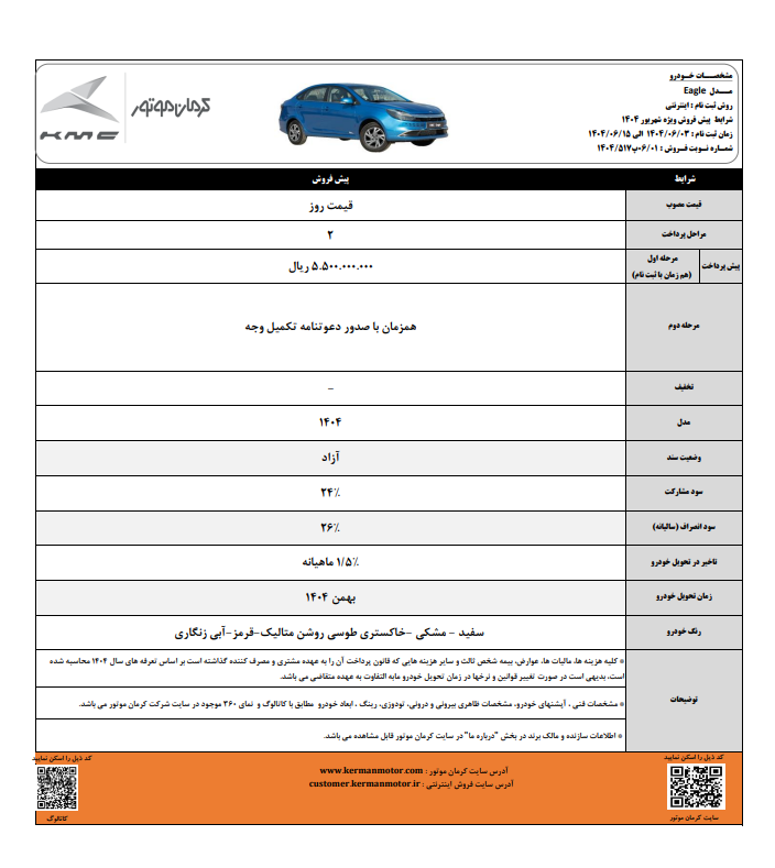 پیش فروش ۴ محصول کرمان موتور از دوشنبه
