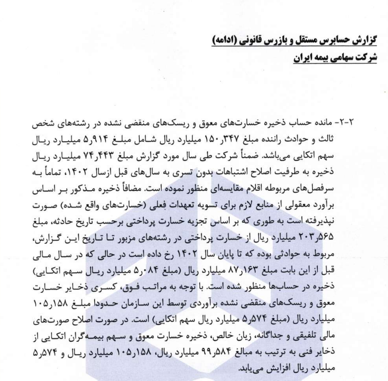 چاله ۱۰۵ هزار میلیاردی در ذخایر بیمه ایران؛ آیا بزرگترین بیمهگر کشور برای پرداخت خسارتهای آتی آماده است؟ چاله ۱۰۵ هزار میلیاردی در ذخایر بیمه ایران؛ آیا بزرگترین بیمهگر کشور برای پرداخت خسارتهای آتی آماده است؟