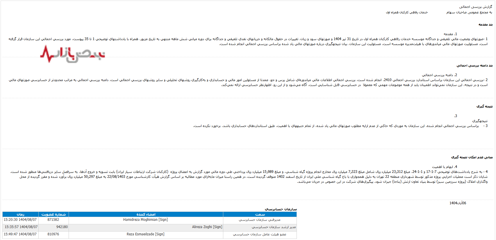 ریسک ۵ هزار میلیارد تومانی ترازنامه همراه اول در گرو املاک «بتاجا»؛ هشدار حسابرس درباره داراییهای سوخته ریسک ۵ هزار میلیارد تومانی ترازنامه همراه اول در گرو املاک «بتاجا»؛ هشدار حسابرس درباره داراییهای سوخته