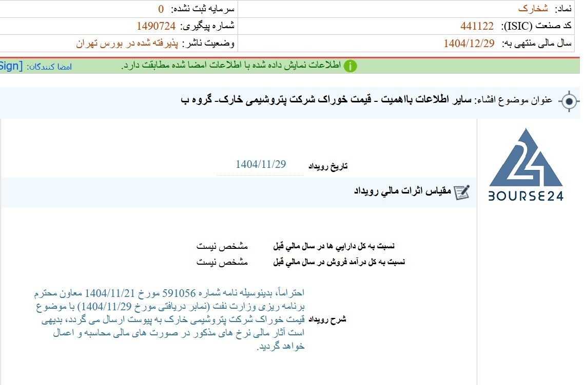 نرخ خوراک پتروشیمی خارک اعلام شد