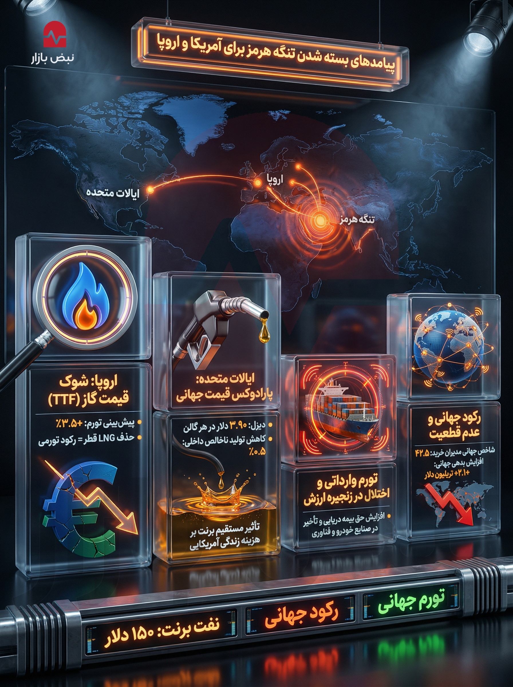 فراتر از جغرافیای بحران؛ واکاوی اثرات سرریزی تنش‌های هرمز بر بازار‌های اروپا و ایالات متحده+اینفوگرافیک