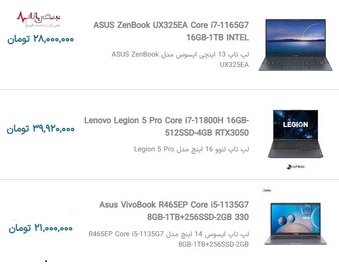 قیمت روز لپ تاپ با بروزرسانی روزانه بر اساس آخرین تغییرات بازار تهران ۲ آذر ۱۴۰۰
