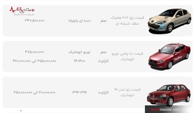 قیمت خودرو‌های ایران خودرو در بازار امروز تهران ۳ آذر ۱۴۰۰