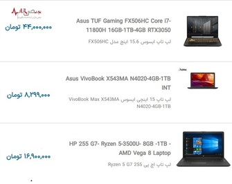 قیمت روز لپ تاپ ایسوس و لنوو با بروزرسانی روزانه بر اساس آخرین تغییرات بازار تهران ۴ آذر ۱۴۰۰