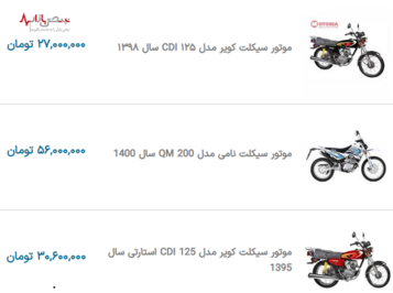 قیمت به روز موتورسیکلت در نبض بازار ایران ۶ دی ۱۴۰۰