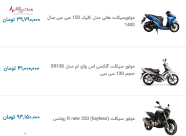 قیمت به روز موتورسیکلت در نبض بازار ایران ۷ دی ۱۴۰۰