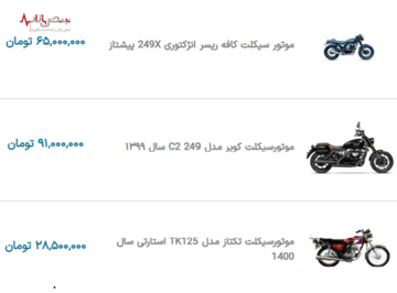 قیمت به روز موتورسیکلت در نبض بازار ایران ۱۱ دی ۱۴۰۰