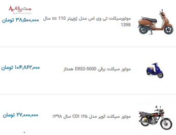 قیمت به روز موتورسیکلت در نبض بازار ایران ۱۲ دی ۱۴۰۰