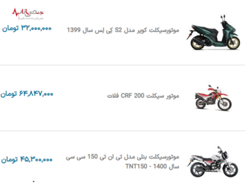 قیمت به روز موتورسیکلت در نبض بازار ایران ۱۳ دی ۱۴۰۰