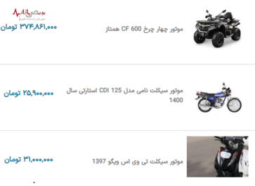 قیمت به روز موتورسیکلت در نبض بازار ایران ۱۳ دی ۱۴۰۰